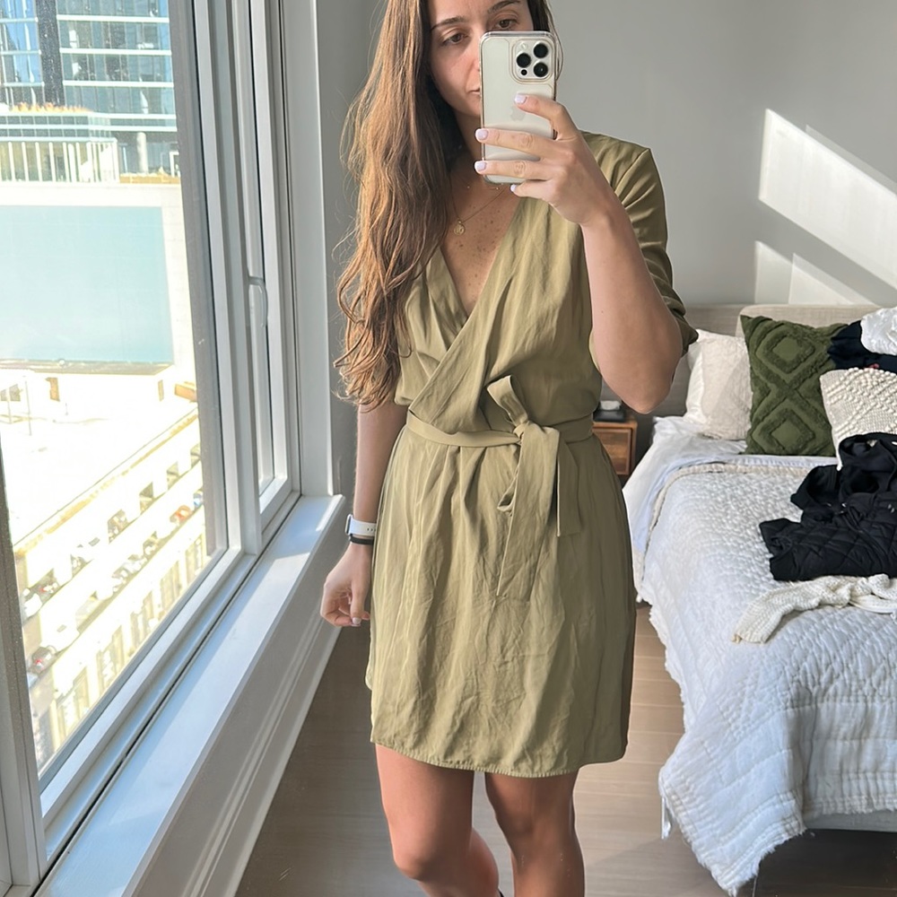 Green everlane wrap dress